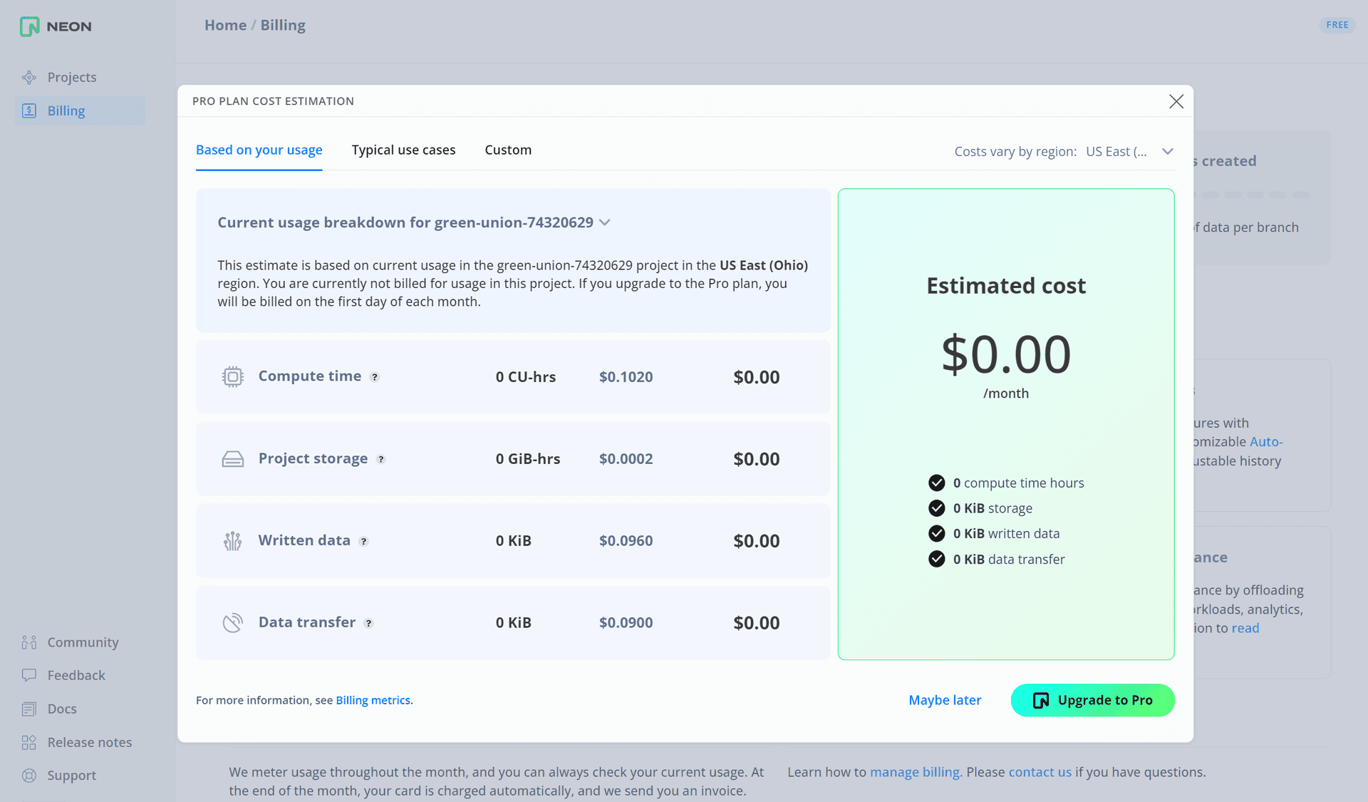 Pro Plan Cost Estimation tool